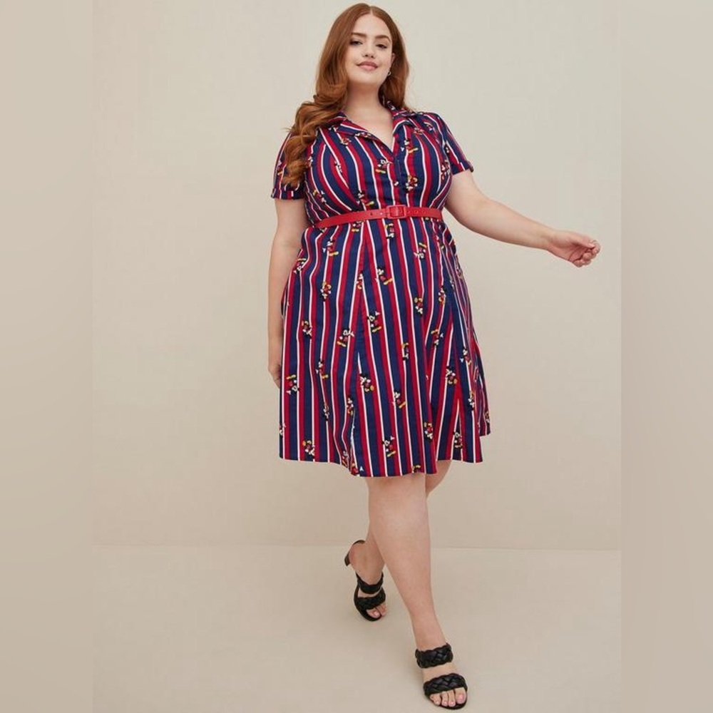 Torrid Disney Mickey Mouse Retro Swing Dress - Poplin Striped Red & Blue size 14 - Picture 2 of 10